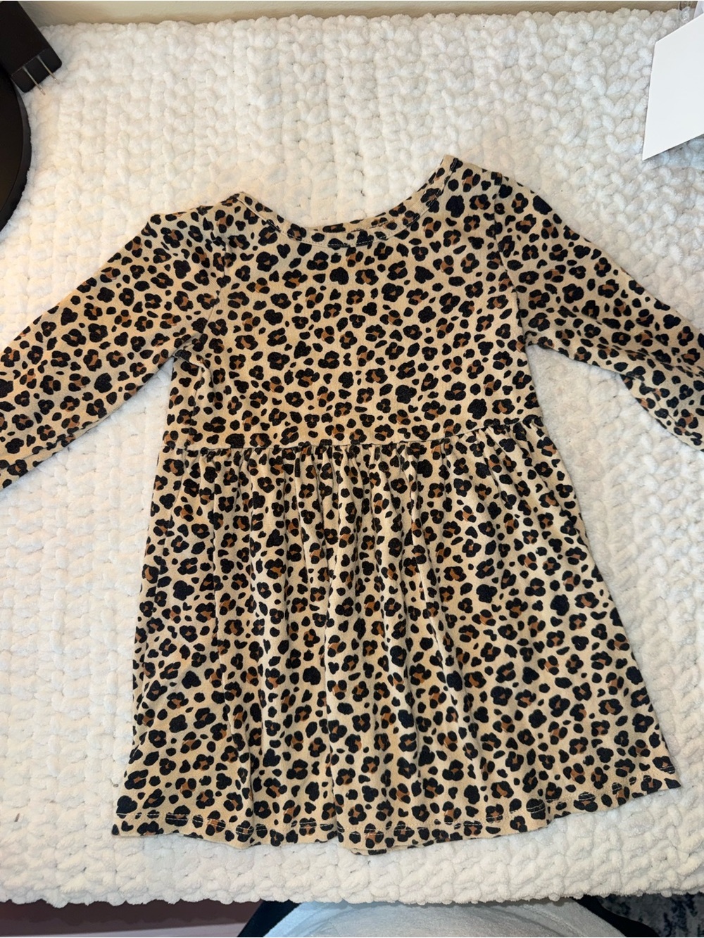 Girls' Leopard Print Long Sleeve Casual Dress - Beige/Black